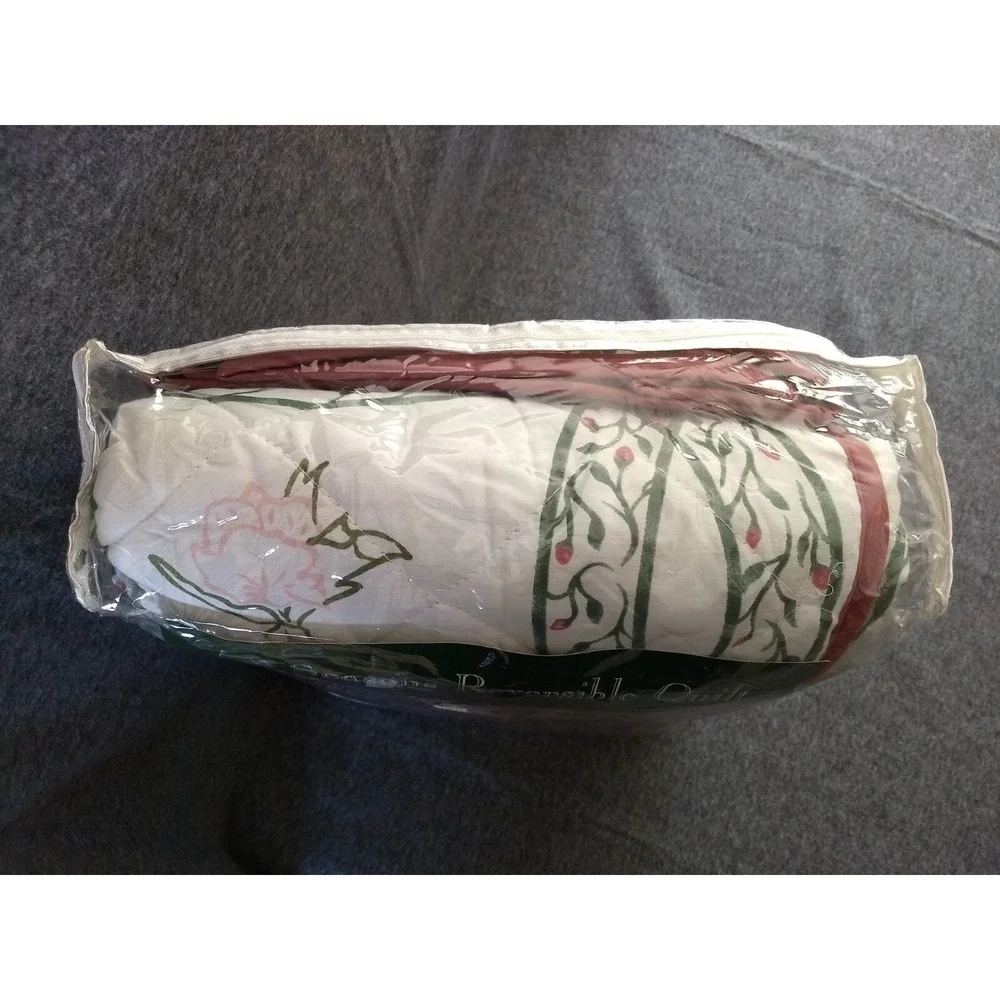 All Seasons‎ Full Size Reversible Quilt Cotton Blend Floral Bedspread Vtg NOS